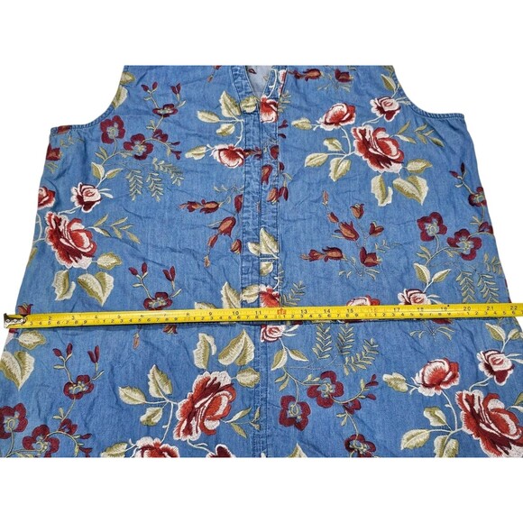 Beige By Eci Blue Denim Dress 14 Chambray Floral Embroidered V-neck Sleeveless - Picture 6 of 11
